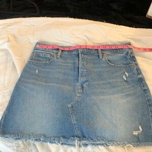 Gap button fly distressed mini denim skirt